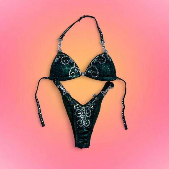 EMERALD GREEN CRYSTALLINI BIKINI SET - Picture 1 of 8